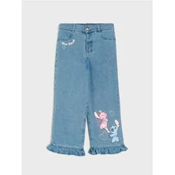 Sinsay - Postavljene wide leg farmerke sa ispranim efektom Stitch - plava