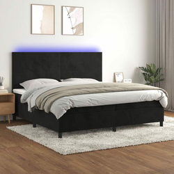 Greatstore Box spring postelja z vzmetnico LED črna 200x200 cm žamet