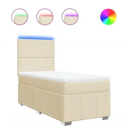 Vidaxl Box spring postelja z vzmetnico krem 90x200 cm blago