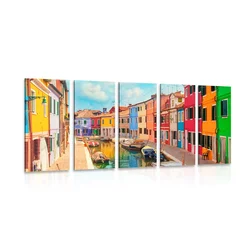 5-delna slika pastelne hiške v mestecu - 150x75