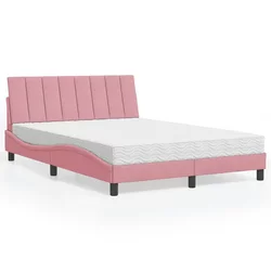 vidaXL Postelja z vzmetnico roza 120x200 cm žamet
