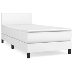 Vidaxl Box spring postelja z vzmetnico bel 90x190 cm umetno usnje