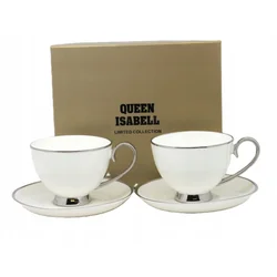 Komplet dveh belih porcelanastih skodelic s srebrnimi elementi kot darilo