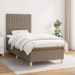 Greatstore Box spring postelja z vzmetnico taupe 90x190 cm blago