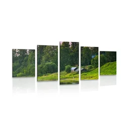 5-delna slika pravljične hiške pri reki - 200x100