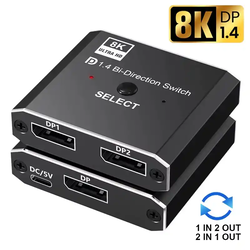 KETTZ Prekidač za video signal Switch Displayport V1.4, 2/1 KT-DP201, Crni