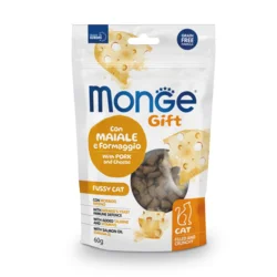 MONGE GIFT Poslastica za mačke Grain Free Fussy Cat Svinjetina&Sir 60g