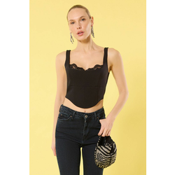 Trendyol Black Plain Sweetheart Neck Strap Lace Detail Woven Finike Chic/Night Bustier