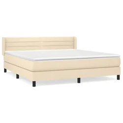 Vidaxl Box spring postelja z vzmetnico krem 160x200 cm blago