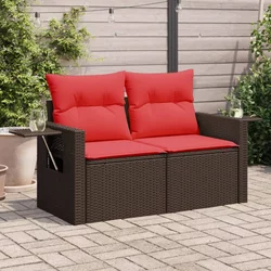 Vrtna sofa s jastucima za 2 osobe, smeđa, poliratan