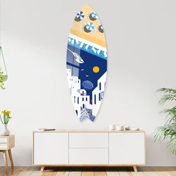 WallXpert dekorativna daska za surf od pleksiglasa Mvsf43L, ilustracija Mikonosa sa belim kućama i suncobranima na plaži, 50 x 100 cm