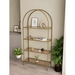 Hanah Home Linda polica za knjige 80 × 172 × 30 cm, zlatna / bronzano staklo