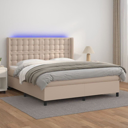 shumee Box spring postelja z vzmetnico LED kapučino 160x200 cm