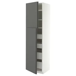 METOD / MAXIMERA Vis.el. s 2 vrata/4 fioke, bela/VOXTORP tamnosiva vertikalna ručka, 60x60x220 cm