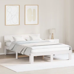 Vidaxl Posteljni okvir s headboardom Bela 160x200 cm Trdni borov les