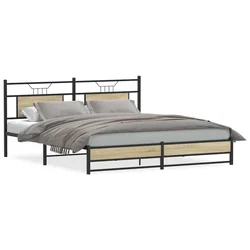 Vidaxl Kovinski posteljni okvir brez vzmetnice sonoma hrast 180x200 cm