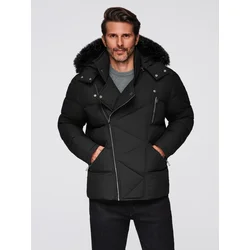 Ombre Mens puffer jacket with check lining - navy blue