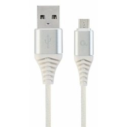 GEMBIRD Micro-USB kabl/ pleteni/ CC-USB2B-AMmBM-2M-BW2/ 2m/ srebrna/bela