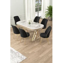 Hanah Home Set Trpezarijski sto i 6 stolica Lai, Crno-beli