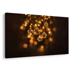 Slika zlate božične krogle v lučkah - 40x30