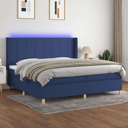 Vidaxl Box spring postelja z vzmetnico LED modra 200x200 cm blago