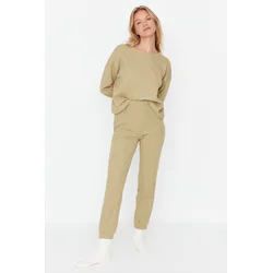 Trendyol Green Cotton Textured Knitted Pajamas Set