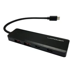 LC-Power USB hab, 5 u 1, 2xUSB-A, 2xUSB-C, 1xUSB-C za napa?anje, crni