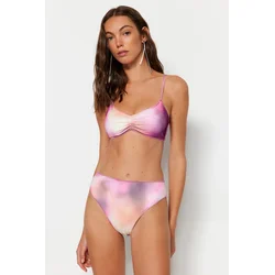 Trendyol Gradient Pattern Mesh Detailed High Waist High Leg Bikini Bottoms