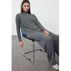 Trendyol Anthracite Slit Wide Leg Knitwear Two Piece Set
