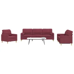 3-dijelni set sofa s ukrasnim jastucima boja vina od tkanine