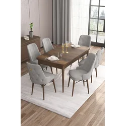 Hanah Home Set Trpezarijski sto i 6 stolica Are, Sivo-braon