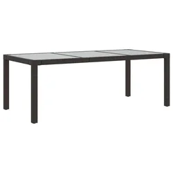 Vidaxl Vrtna miza rjava 190x90x75 cm kaljeno steklo in poli ratan