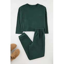 Trendyol Dark Green Waffle Fabric Knitted Pajama Set