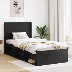 Krevetna konstrukcija s pohranom i uzglavljem Crna 90 x 200 cm