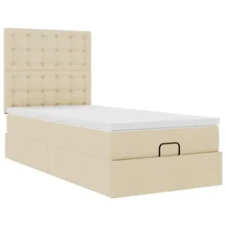Vidaxl Otomanska postelja z vzmetnico krem 100x200 cm blago