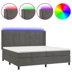 Vidaxl Box spring postelja z vzmetnico LED temno siva 200x200 cm žamet