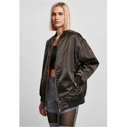 Womens Oversized Satin Bomber Jacket Black