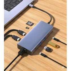 Adapter TIP-C na 2xHDMI+2xUSB+2xTIP C+SD/TF+RJ45