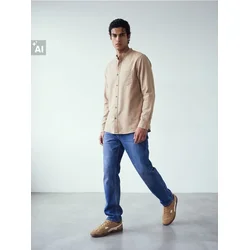 Sinsay - Pamučna slim fit košulja - BEŽ