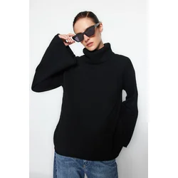 Trendyol Black Soft Textured Turtleneck Knitwear Sweater