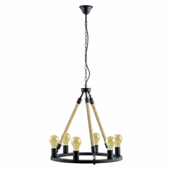EGLO viseća lampa FINDLAY 6xE27 O56 cm crni prsten uže od konoplje 49694