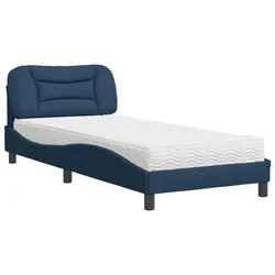Vidaxl Postelja z vzmetnico Hvar modra 90x190 cm blago