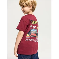 Sinsay - Pamučna majica sa printom na leđima Hot Wheels - burgundy