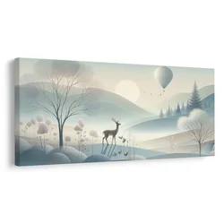 Slika gozdna pokrajina z jelenom in gorami - 60x30