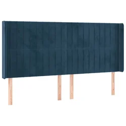 Vidaxl Vzglavje z ušesi temno modro 203x16x118/128 cm žamet