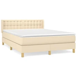 Vidaxl Box spring postelja z vzmetnico krem 140x200 cm blago