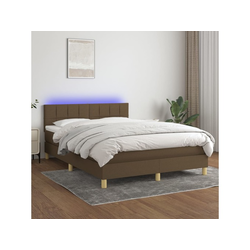 Den Box spring postelja z vzmetnico LED temno rjava 140x190c