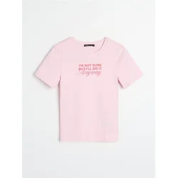 Sinsay - Majica kratkih rukava s natpisom Im not sure but IIll do it anyway - pastelno roze