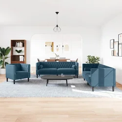 Chesterfield garnitura od 3 dijela s jastucima, plava baršunasta