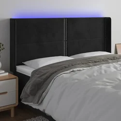Vidaxl LED posteljno vzglavje črno 183x16x118/128 cm žamet